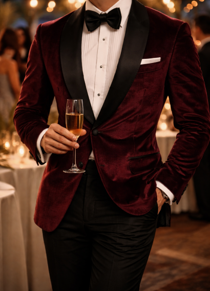 Custom tuxedos in Jacksonville FL for black-tie events with luxury lapels and formalwear details by Myra Tailors